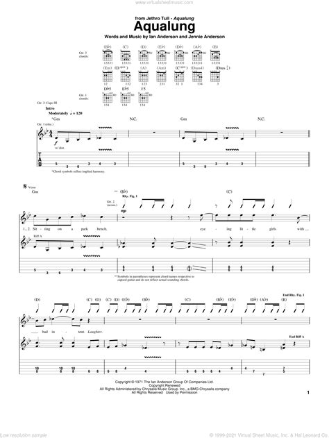 Tull - Aqualung sheet music for guitar (tablature)