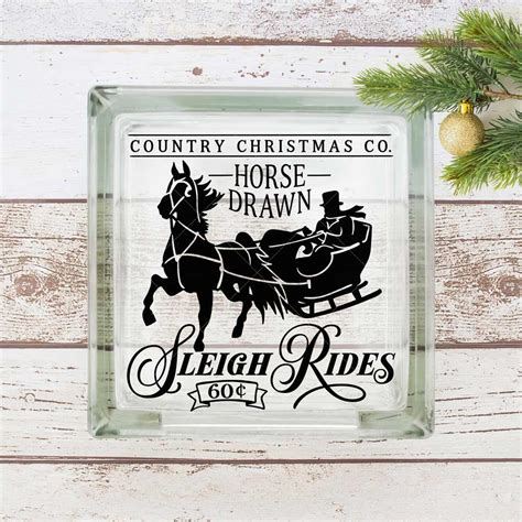 Horse drawn Sleigh Rides - Christmas SVG for glass block or square wood sign - So Fontsy