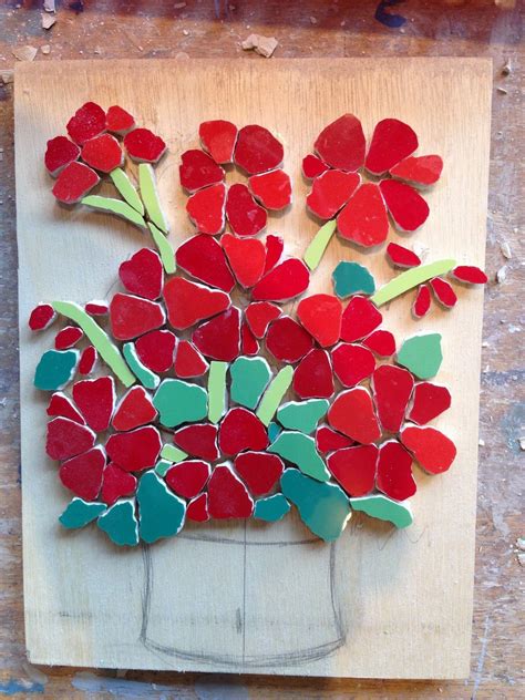 Felicity Ball mosaics: A step by step guide to making a red geraniums mosaic. Mosaic Tiles ...