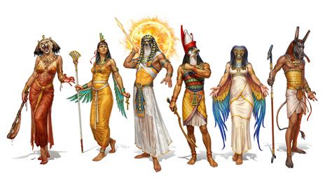 HD Wallpaper of Egyptian Gods: Wadjet, Horus, Sekhmet, Isis, Set, and Ra