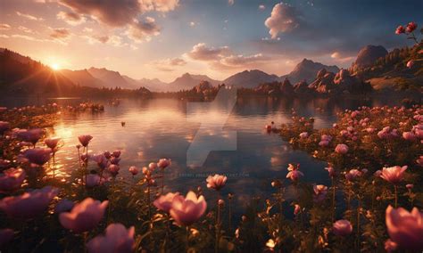 Sunset nature wallpaper lake mountains by xRebelYellx on DeviantArt