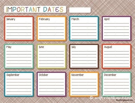 Important Dates Calendar | Important dates, Calendar template, Birthday calendar