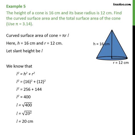 Example 2 - The height of a cone is 16 cm and its base - Examples