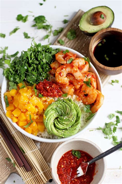 Spicy Shrimp, Mango and Avocado Sushi Bowl - The Wooden Skillet