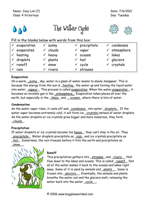 Water Cycle Cloze - science