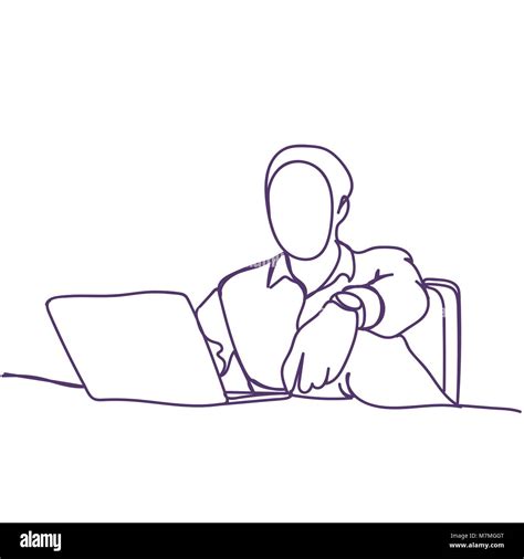 Abstract Business Man Typing On Laptop Computer Doodle Male Silhouette On White Background Stock ...