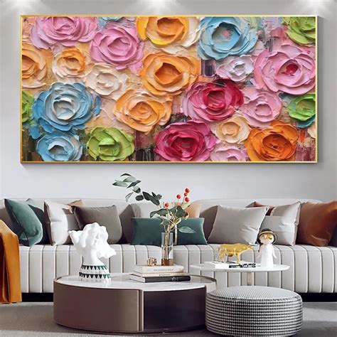 Dropship Handmade Oil Painting Colorful Rose Oil Painting On Canvas ...