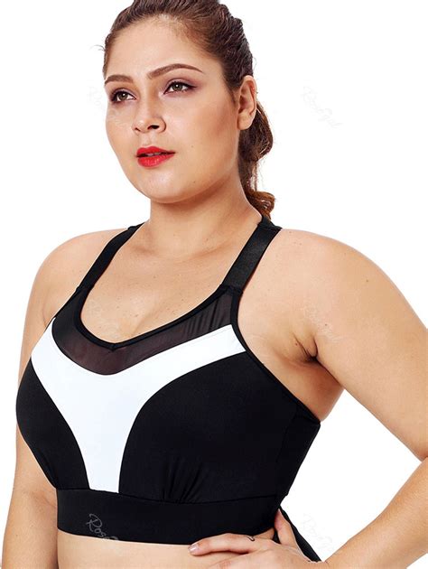 [25% OFF] Racerback Color Block Plus Size Workout Bra | Rosegal