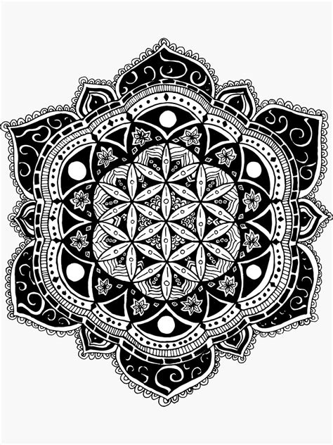 "Flower of Life Mandala Sacred Geometry - Hand drawn design" Sticker for Sale by tekslusdesign ...