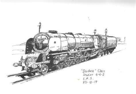 My pen and ink sketch of LMS William Stanier Duchess Class locomotive ...