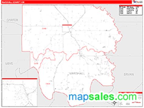 Marshall County, OK Wall Map Red Line Style by MarketMAPS