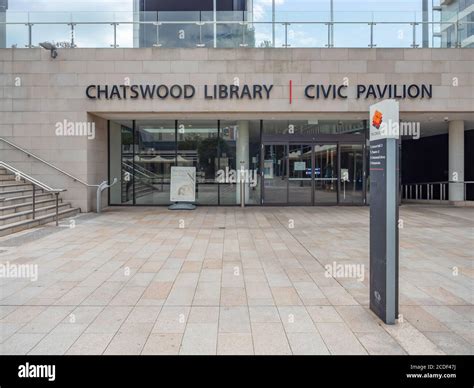 Chatswood Library and Civic Pavilion facade at Lower North Shore on a ...