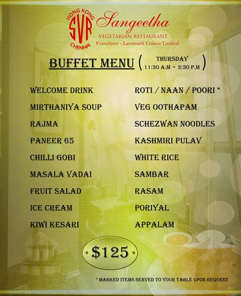 Our new Lunch Buffet menu for Thursday and Friday ... - Sangeetha Vegetarian Restaurant