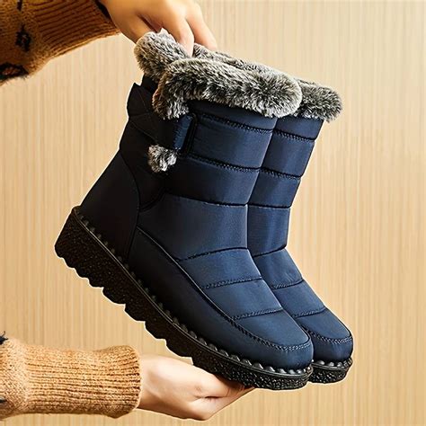 Winter Thermal Insulated Snow Boots, Warm Plush Lined Ankle Boots, Fluffy Trim Side Zipper Boots ...