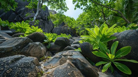 Copolia Trail Plants Growing On Granite Rocks Mahe Seychelles ...