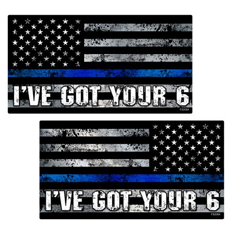 Thin Blue Line I’VE GOT YOUR 6 MIRRORED Flag Stickers 2 Pack – AZ House ...