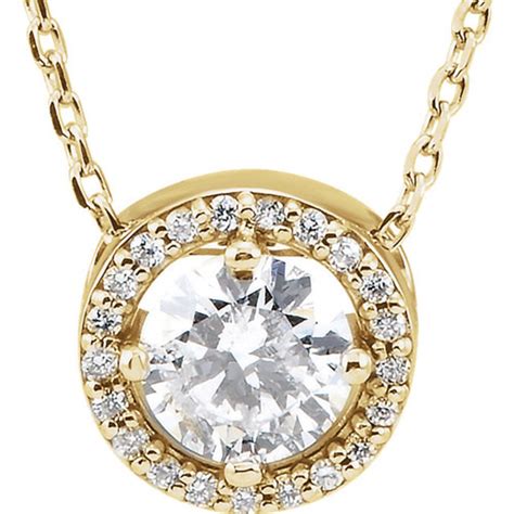 1/2 ct Forever One Moissanite Halo Necklace Diamonds 14k Yellow Gold JJ652513Y