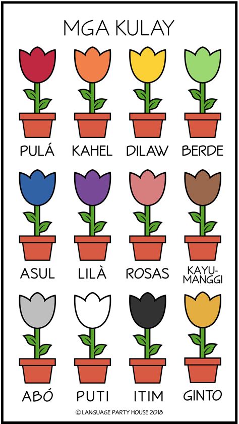 Tagalog Colors - Flower Printables (High Resolution) | Learn portuguese ...