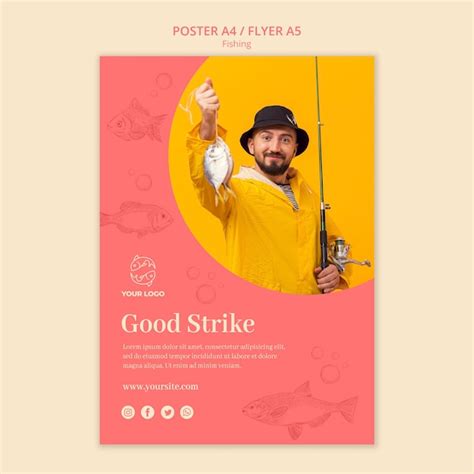 Free PSD | Man holding a fish poster template