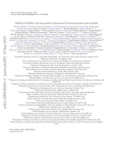 (PDF) TOI-481 b & TOI-892 b: Two long period hot Jupiters from the Transiting Exoplanet Survey ...