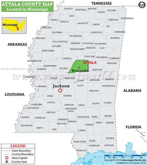 Attala County Map, Mississippi