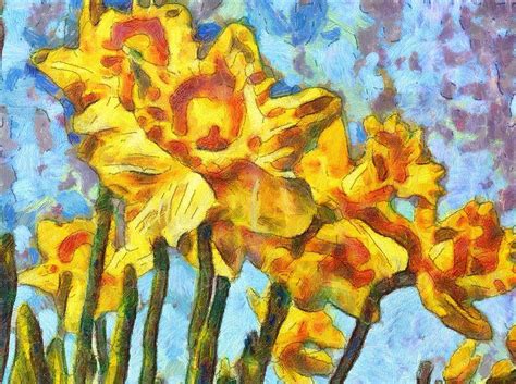 Van Gogh Daffodils Painting by Mario Carini