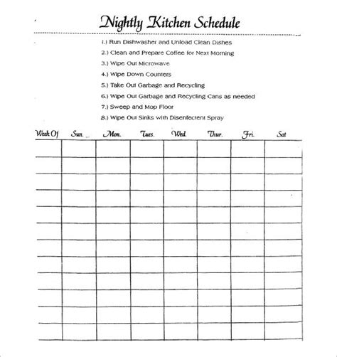 Kitchen Staff Schedule Template