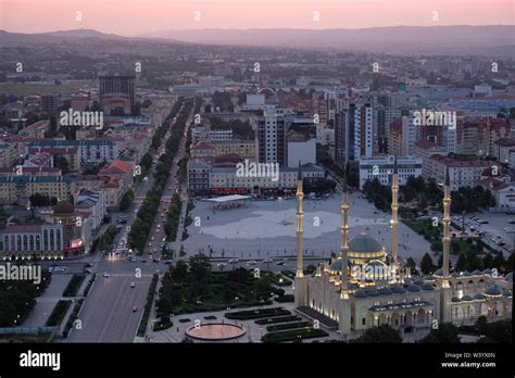 View of Akhmad Kadyrov Mosque in Grozny the capital city of Chechnya officially the Chechen ...