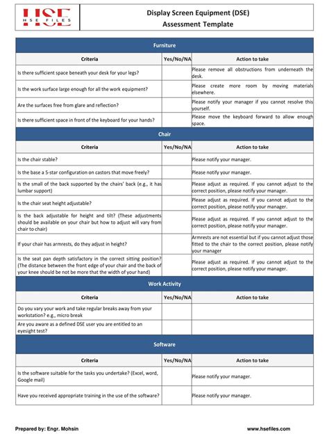 Display Screen Equipment (DSE) Assessment Template - hsefiles.com