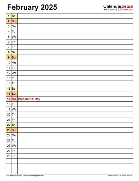 February 2025 Calendar | Templates for Word, Excel and PDF