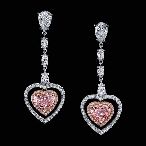 GIA Cert Pink Diamonds Two Color Gold Heart Shaped Dangling Earrings | Женские украшения ...