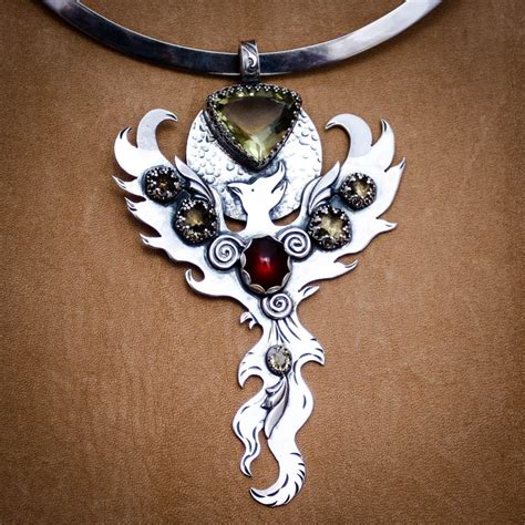 Uprising~Handmade Phoenix Pendant with Hessonite Garnet - Angela Blessing Jewelry Designs