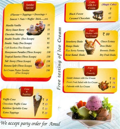 Amul Ice Cream Menu Card