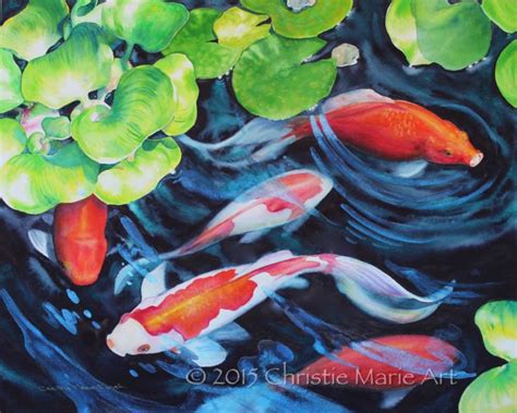 Koi painting, Pond painting, Watercolor paintings