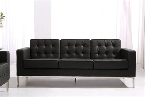 Genuine Rich Black Leather Tufted Sofa Contemporary At Home USA ...