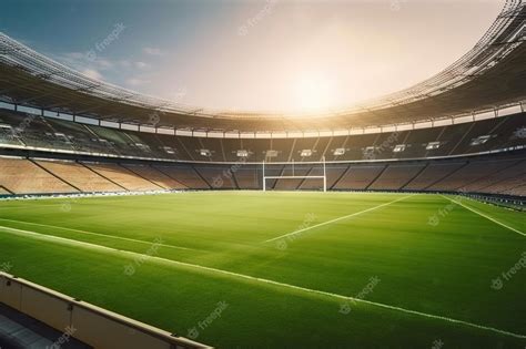 Premium AI Image | Huge rugby stadium with green grass background