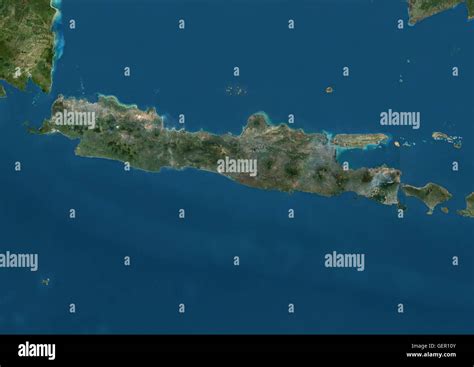 Satellite view of Java and Bali, Indonesia. This image was compiled from data acquired by ...