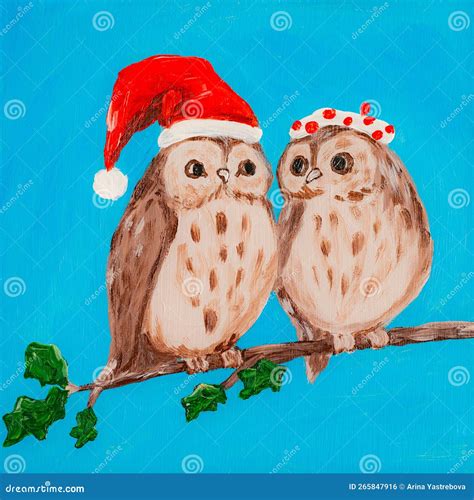 Two Pretty Owls, Oil Painting. Stock Illustration - Illustration of ...