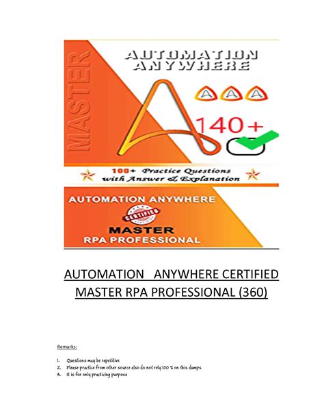 AUTOMATION ANYWHERE CERTIFIED MASTER RPA PROFESSIONAL (360] with ...