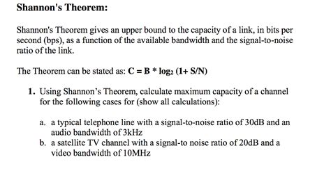 Solved Shannon's Theorem: Shannon's Theorem gives an upper | Chegg.com