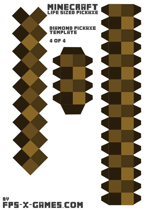 Minecraft life sized diamond pickaxe printable papercraft template