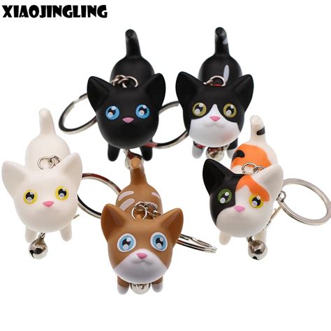 XIAOJINGLING Cute Cat Keychain Animal Dolls Handbag Keyring Car Key Holder Baubles Pendant ...