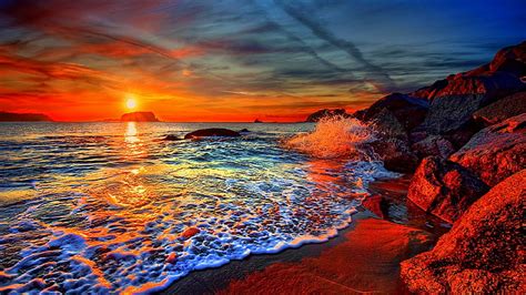 HD wallpaper: sea, sky, shore, horizon, coast, greece, ocean, sunset ...