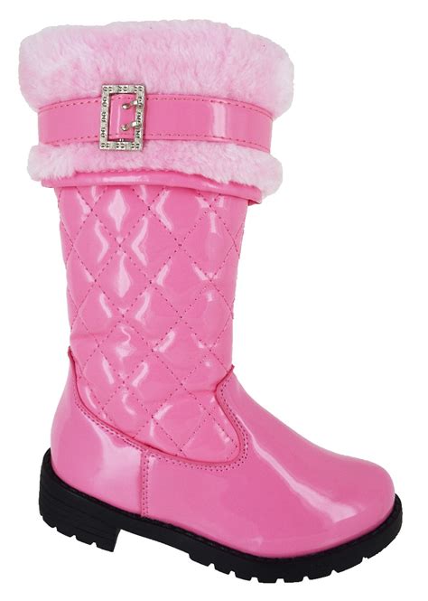 GIRLS FAUX FUR LINED BUCKLE QUILTED KIDS INFANTS MID CALF WINTER BOOTS SIZE 7-3