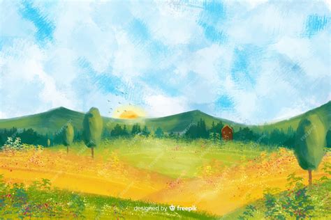 Premium Vector | Watercolor farm landscape