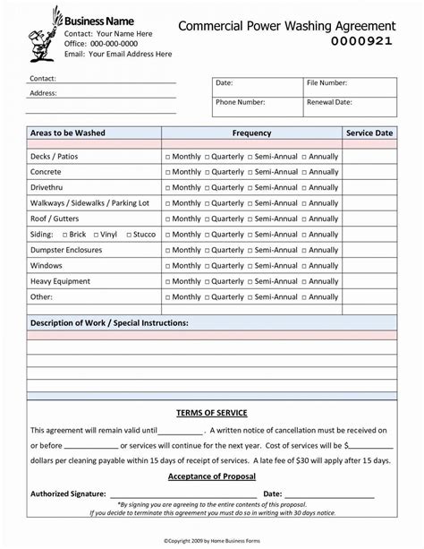 printable pressure washing contract template fresh pressure washing ...