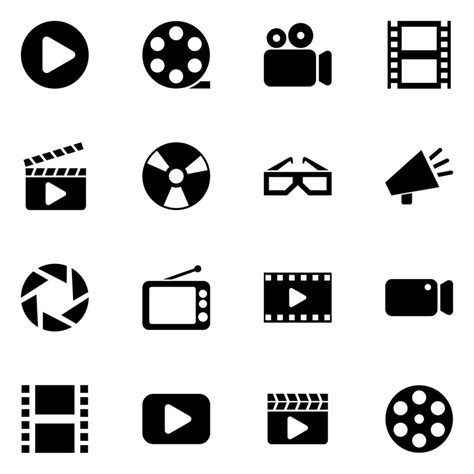 black movie icon pack with a white background 4879654 Vector Art at ...