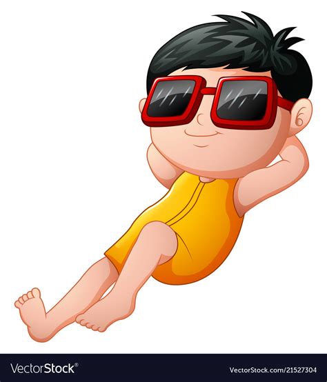 Cartoon boy relaxing wearing sunglasses Royalty Free Vector