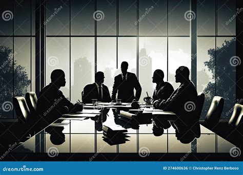 A Silhouette of Businessmen at a Conference Meeting at an Office Table ...