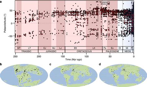 Palaeolatitudinal distribution of Pseudosuchia. (a) Palaeolatitudinal ...